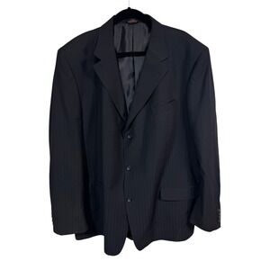 Caravelli 48L Black Blazer Men's Pinstripe Hand Tailored Suit Jacket